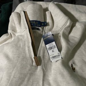 Mens long sleeve pull over sweater cream white